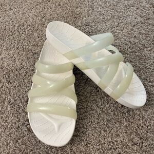 CROCS White Splash Shine Strappy Slide On Sandals Womens Size 10